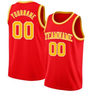 Custom Fire Red Gold-White Authentic Basketball Jersey
