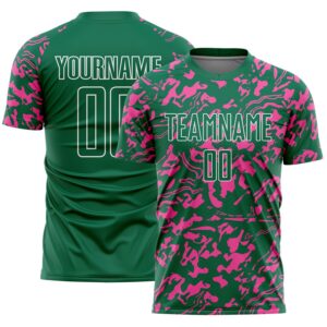 Custom Kelly Green Pink-White Liquid Fluid Pattern Sports Sublimation Soccer Uniform Jersey
